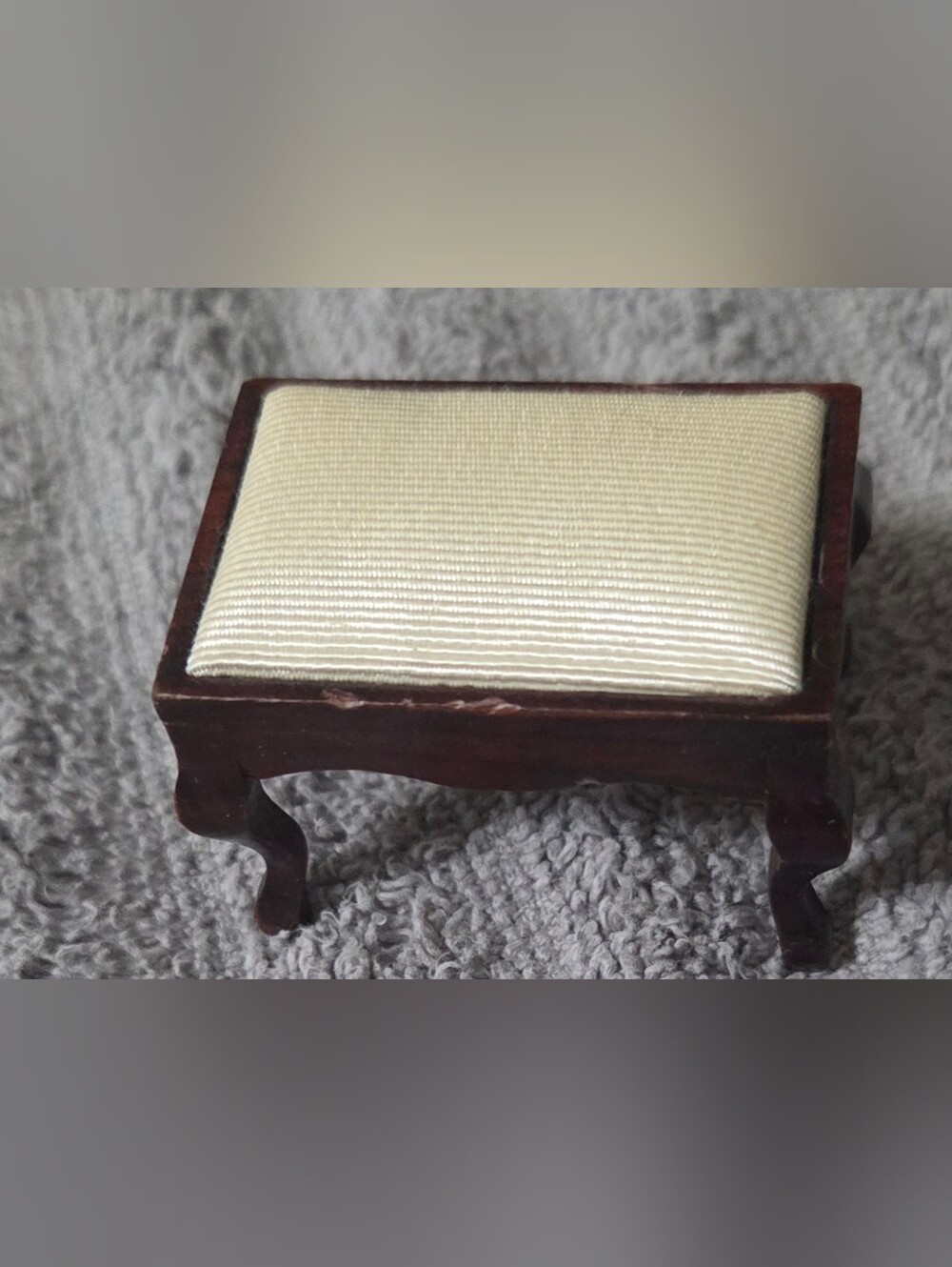Vintage house of miniatures Vanity Stool Bench Mahogany Fabric  seat 1:12